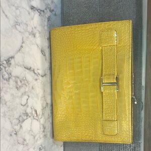 Abas Yellow Crocodile Embossed Clutch
